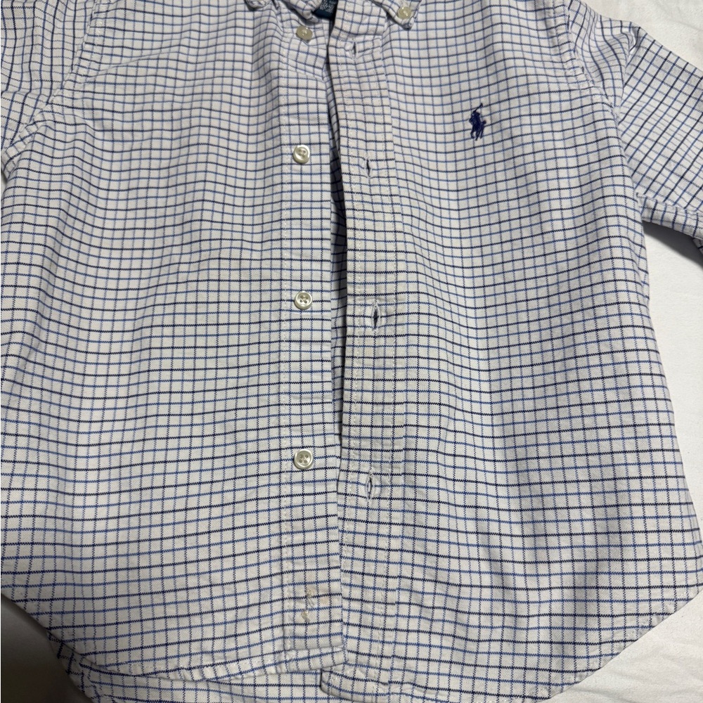 Ralph Lauren Kids White and Blue Plaid Button-Down Shirt